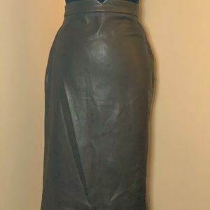 Philosophy Faux Leather Olive Green midi skirt